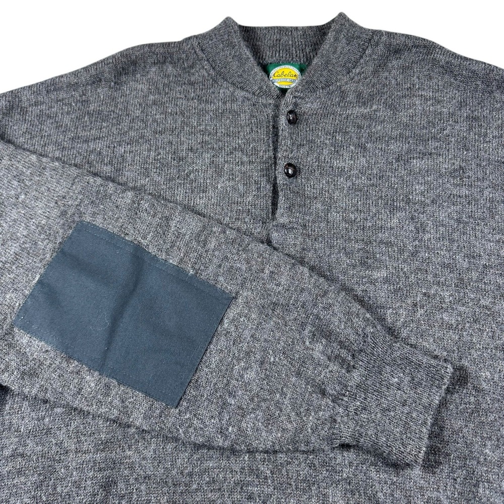 Vintage Cabelas Wool Sweater Mens 2XLT Henley Elbow Patch USA Made 90s Outdoor - Picture 1 of 7